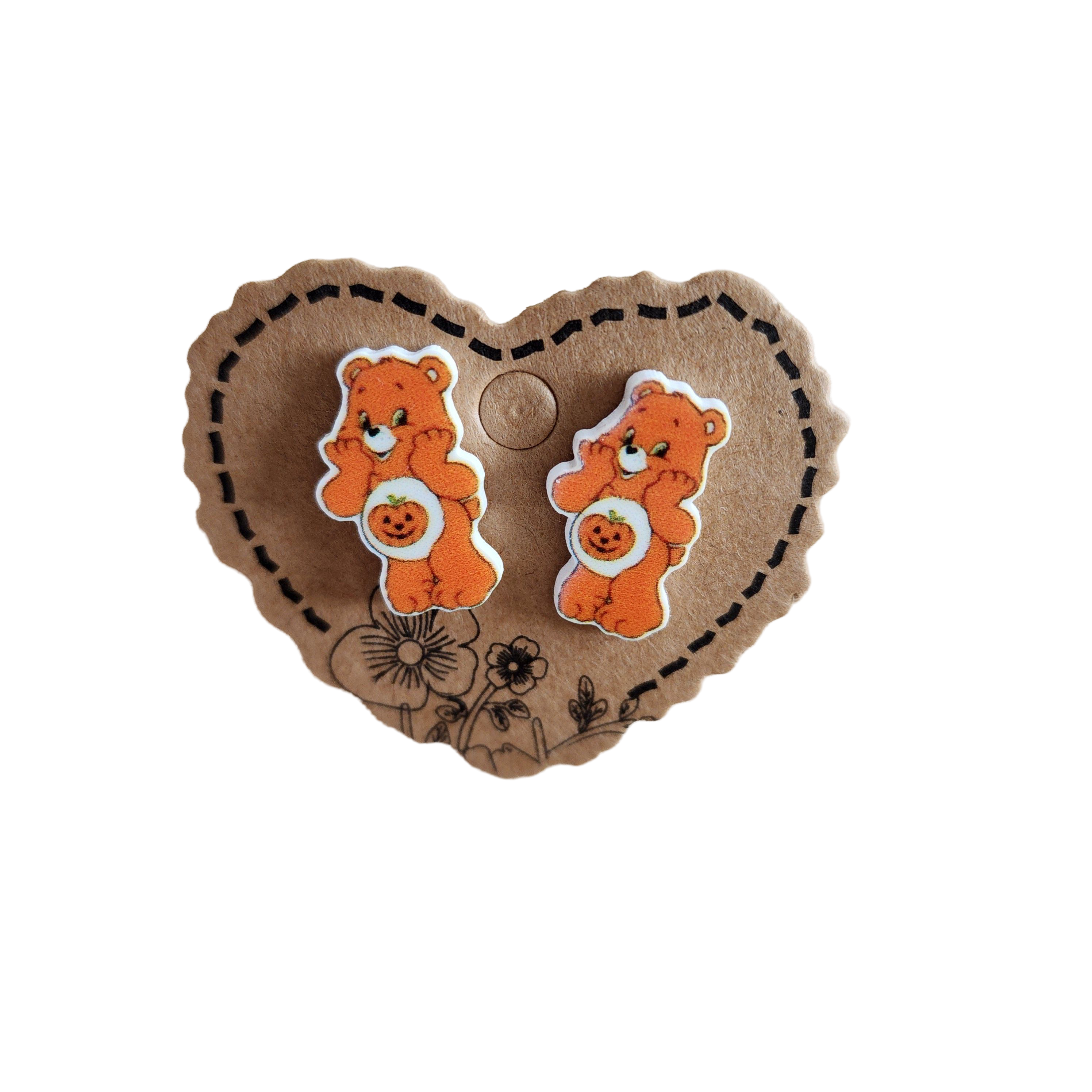 Orange Bear Stud Earrings