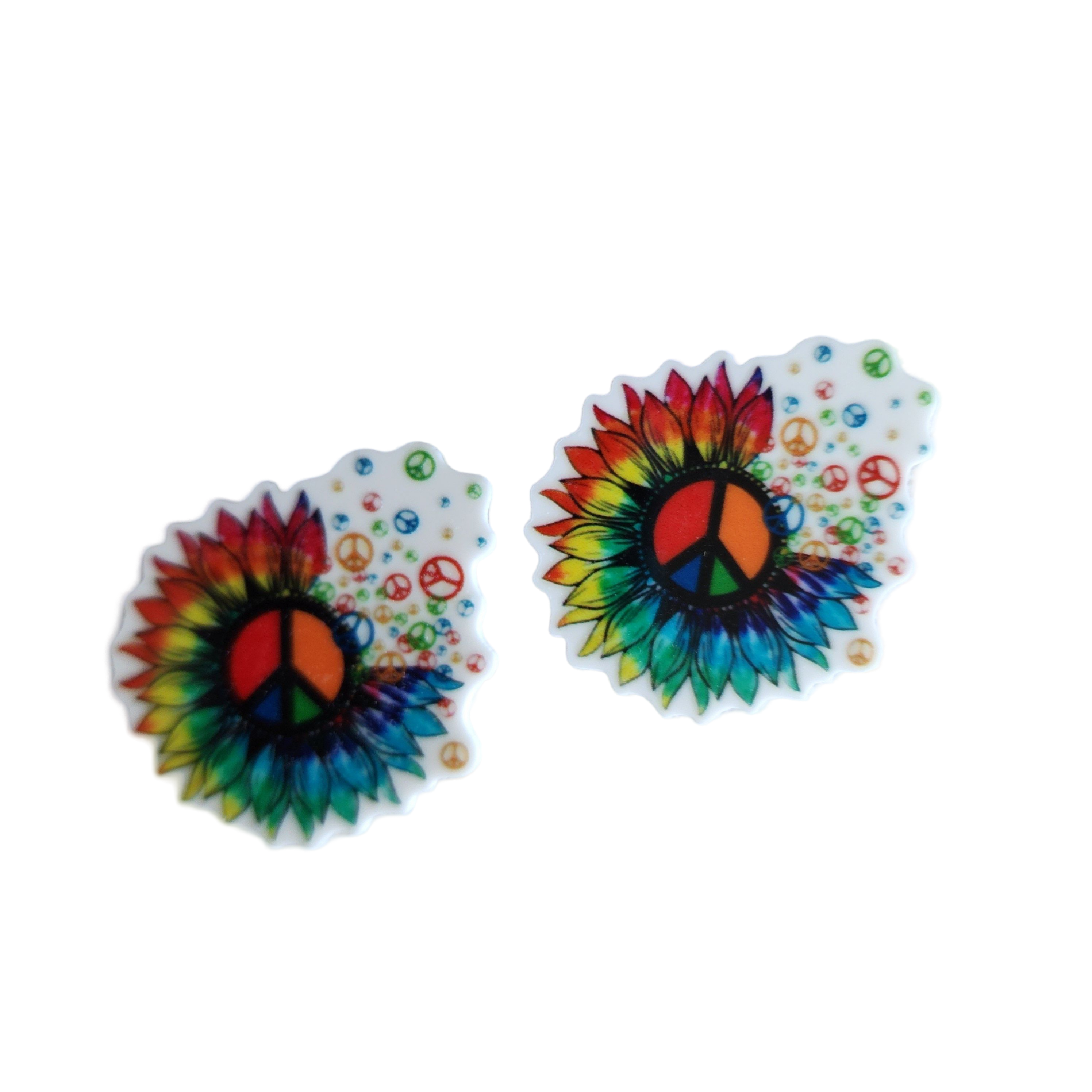 2pc Rainbow Peace Sign Planar Resin