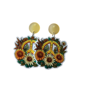 Sunflower Peace Sign Drop Earrings