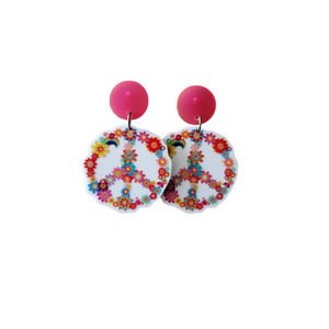 Floral Peace Sign Drop Earrings