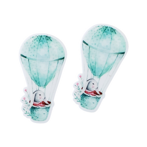 2pc Blue Hot Air Balloon Bunny Planar Resin