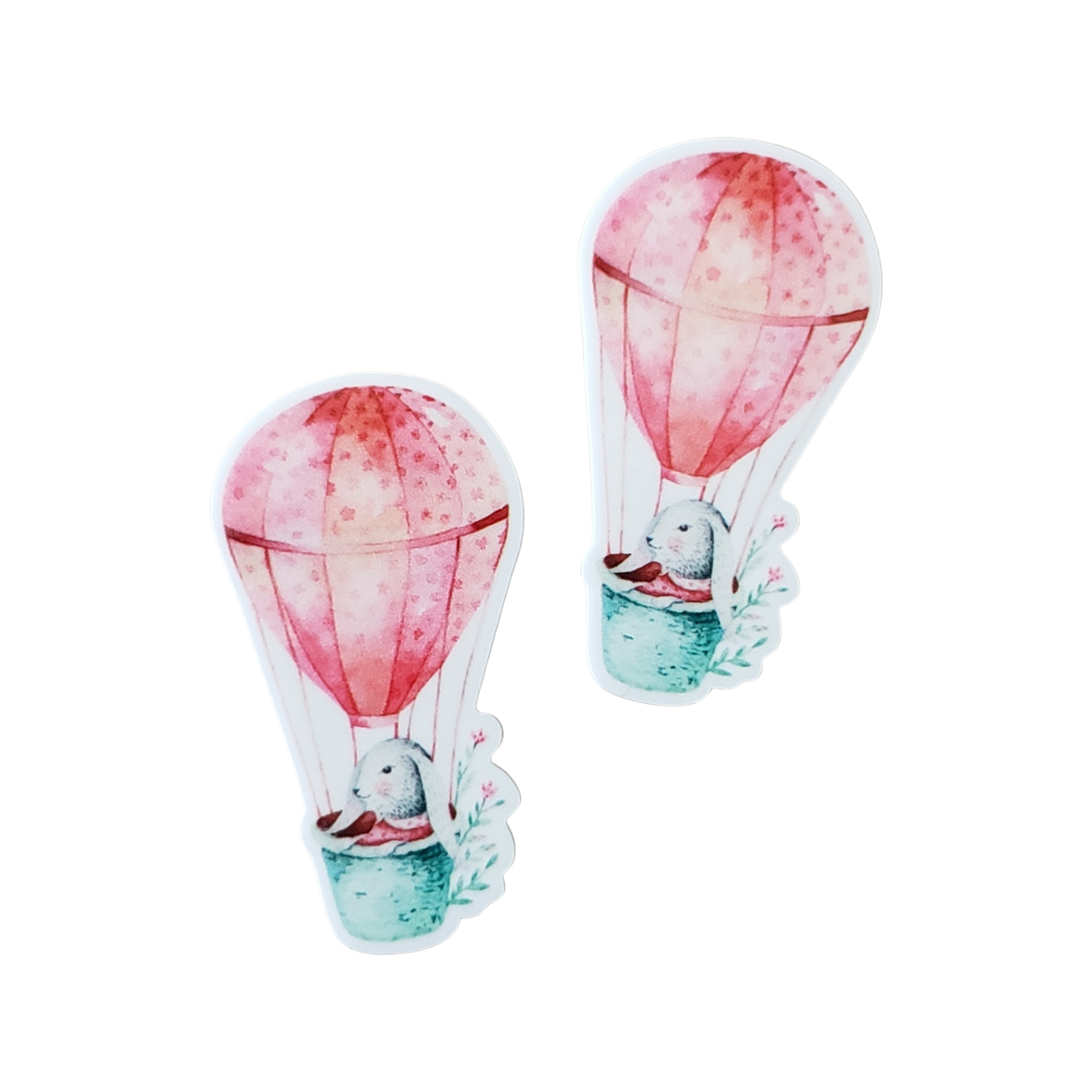 2pc Pink Hot Air Balloon Bunny Planar Resin