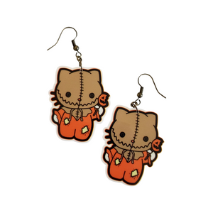 Halloween Scarecrow Kitty Drop Earrings