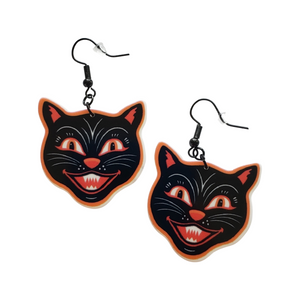 Black Cat Halloween Drop Earrings