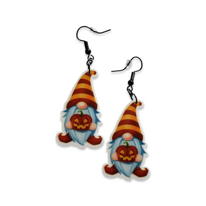 Orange Pumpkin Gnome Drop Earrings