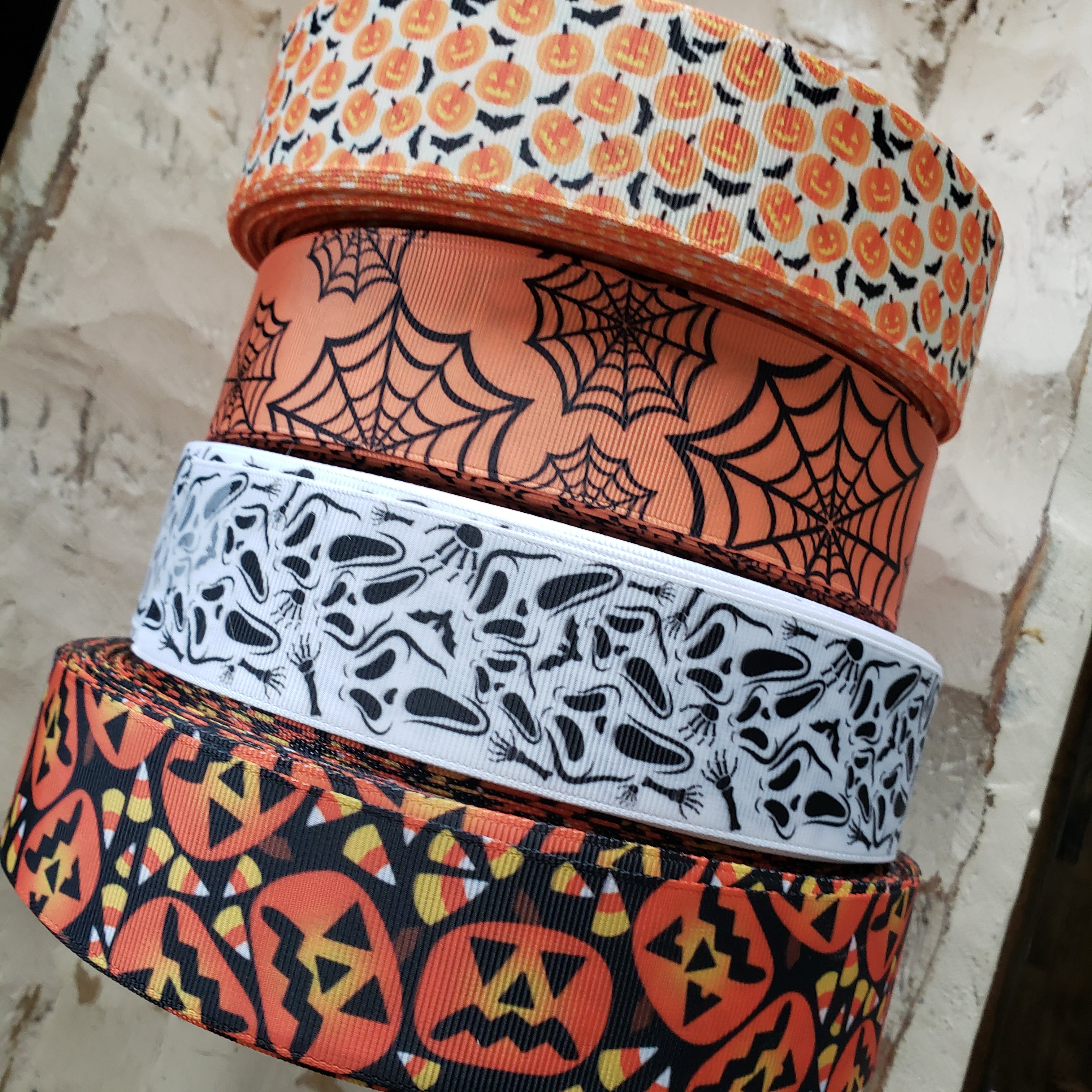 1.5" Spooky Pumpkin Halloween Printed Grosgrain Ribbon