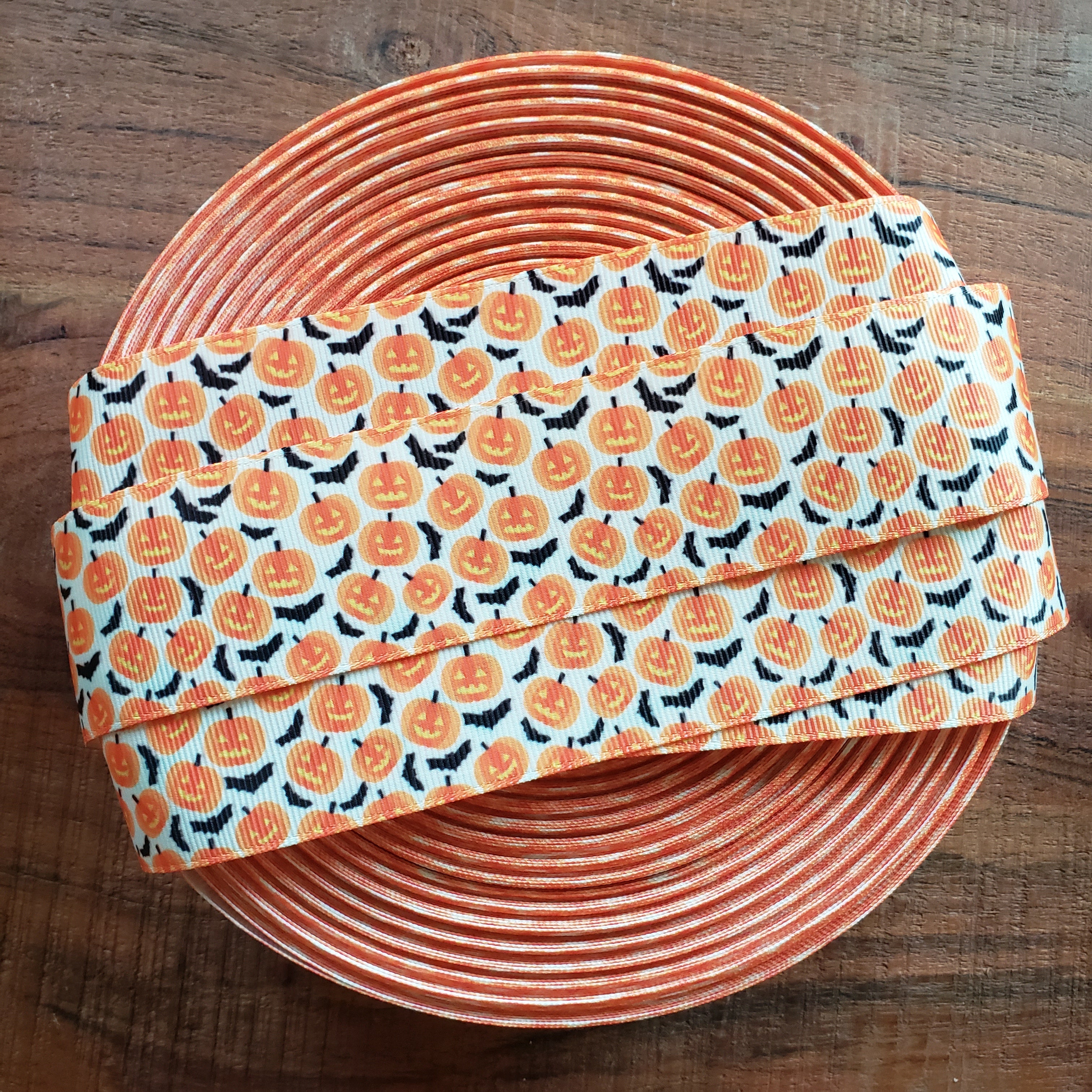 1.5" Spooky Pumpkin Halloween Printed Grosgrain Ribbon