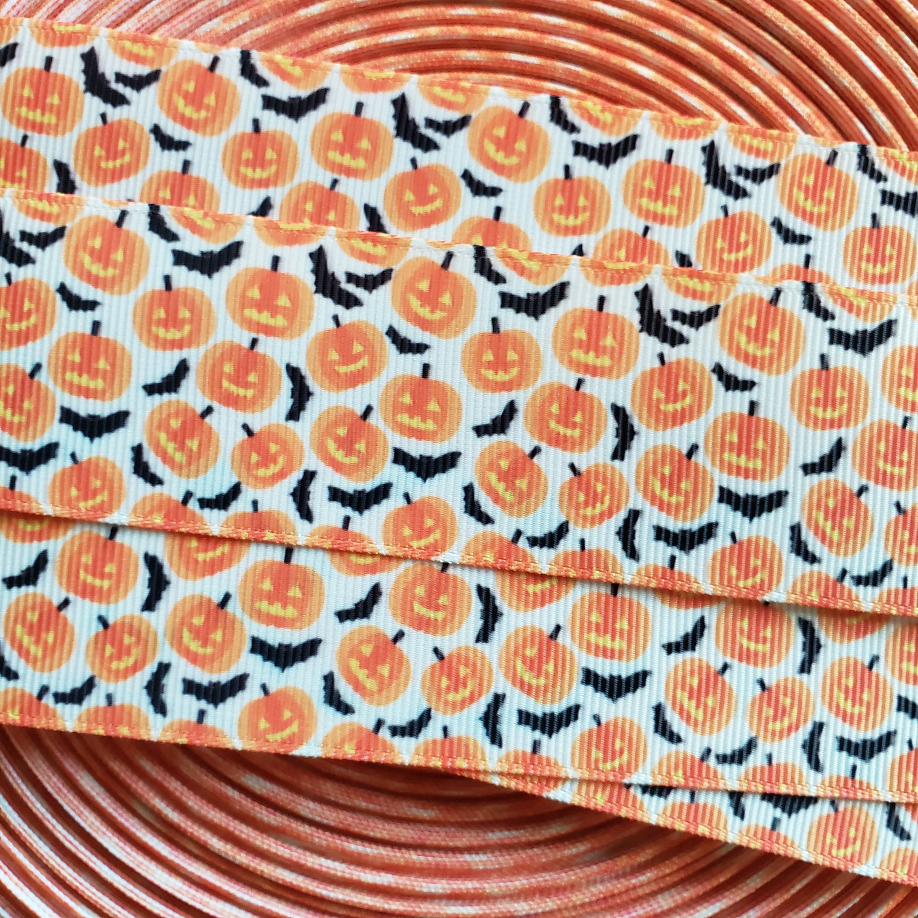 1.5" Spooky Pumpkin Halloween Printed Grosgrain Ribbon