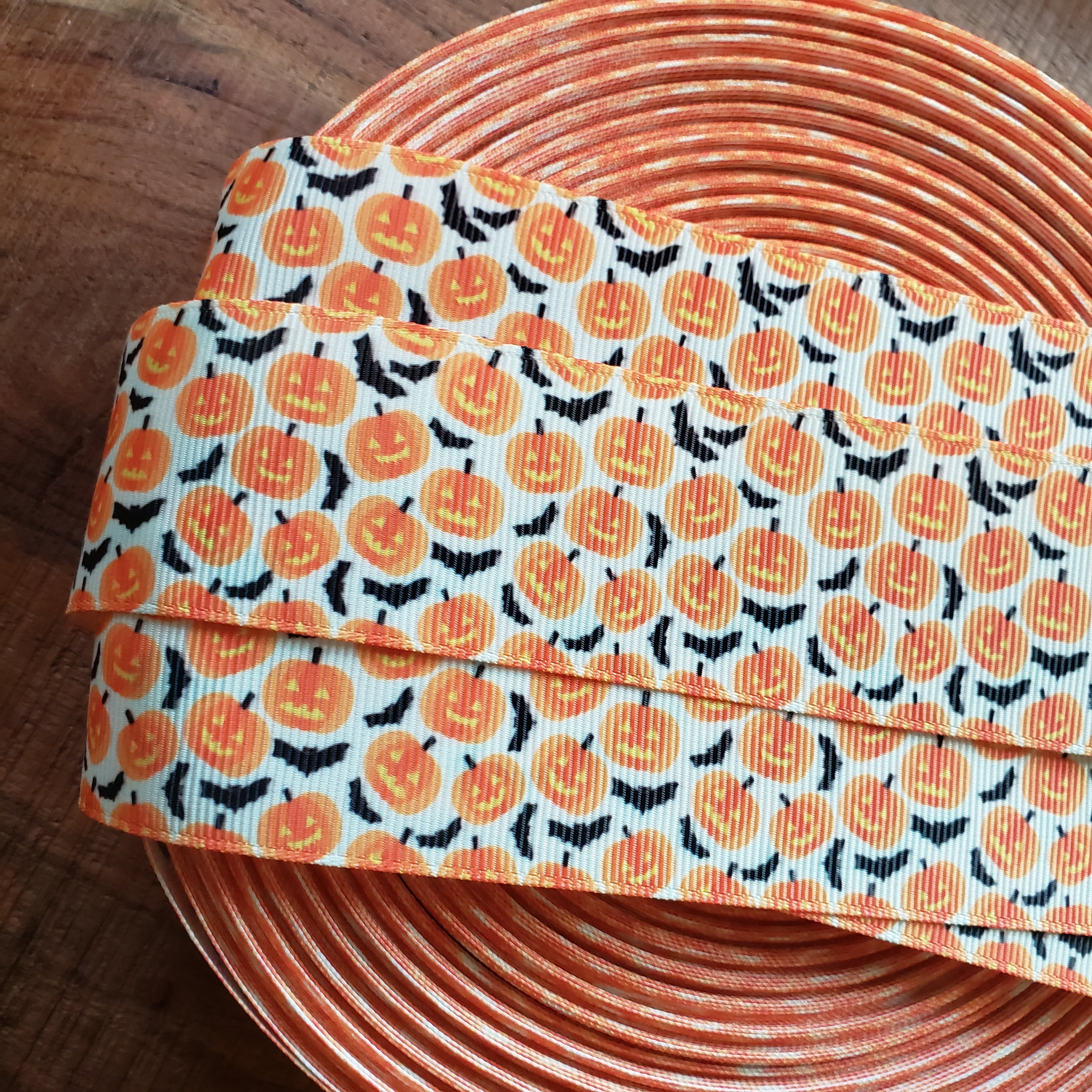 1.5" Spooky Pumpkin Halloween Printed Grosgrain Ribbon