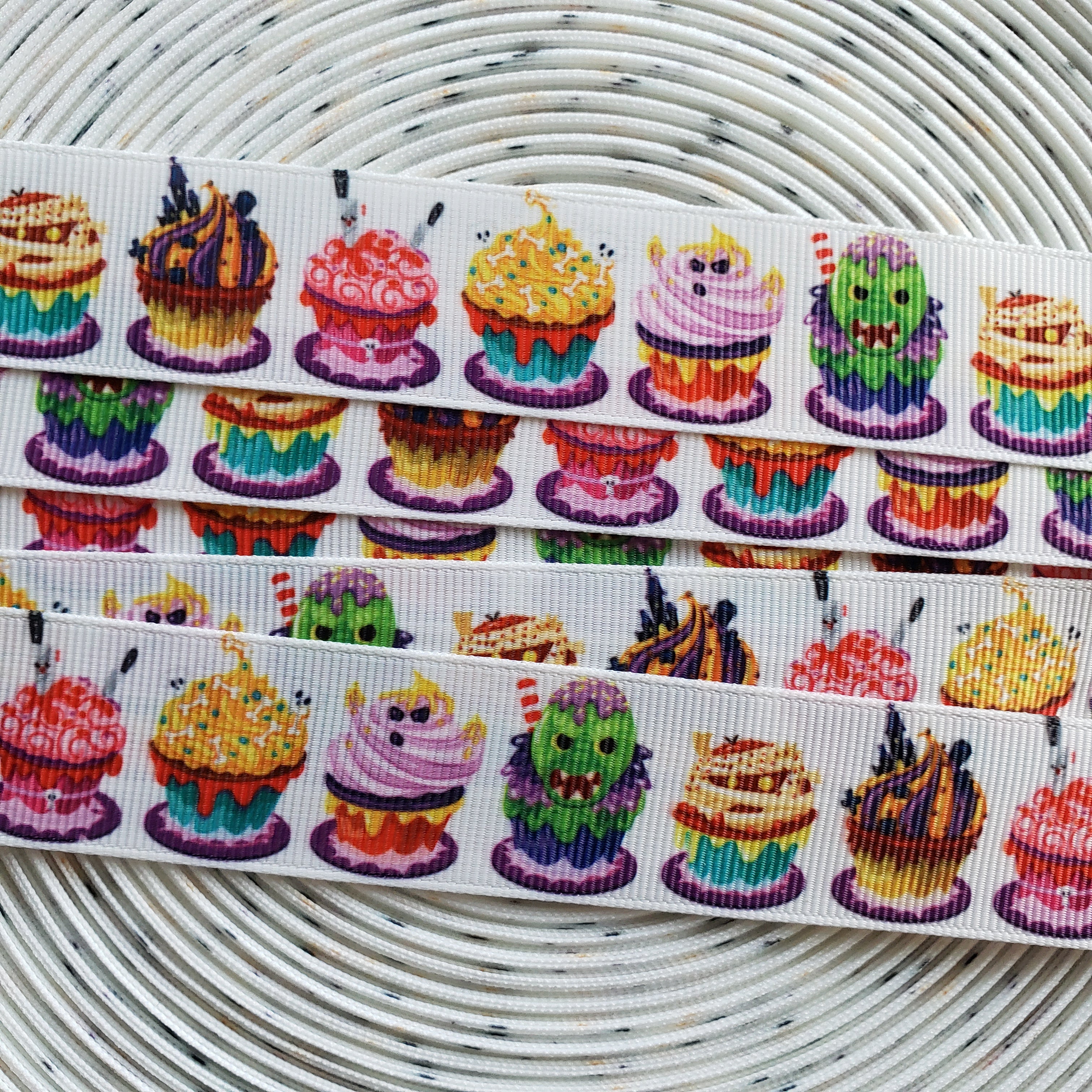 1" Spooky Halloween Cupcake Printed Grosgrain Ribbon