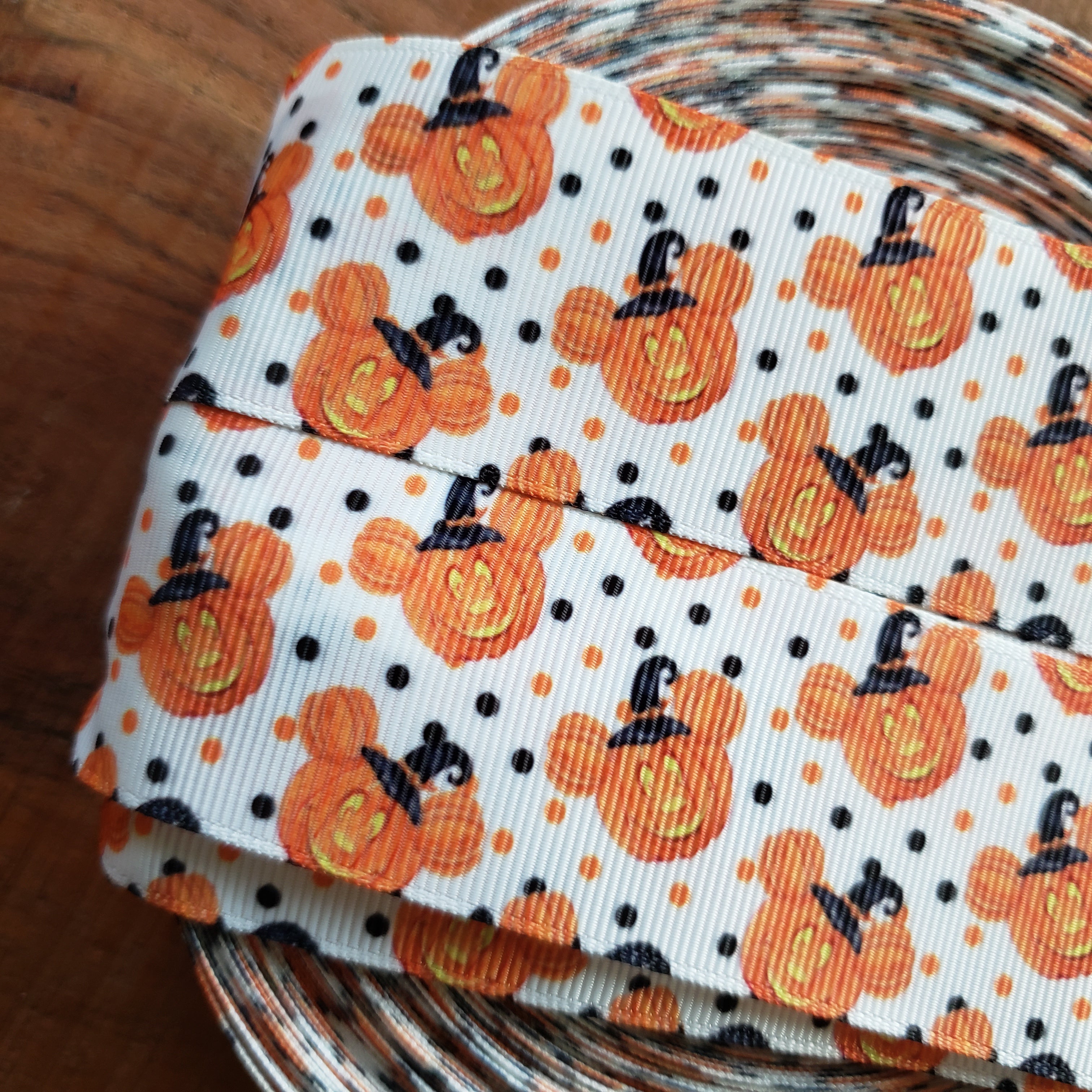 1.5" Halloween Pumpkin Mouse Printed Grosgrain Ribbon