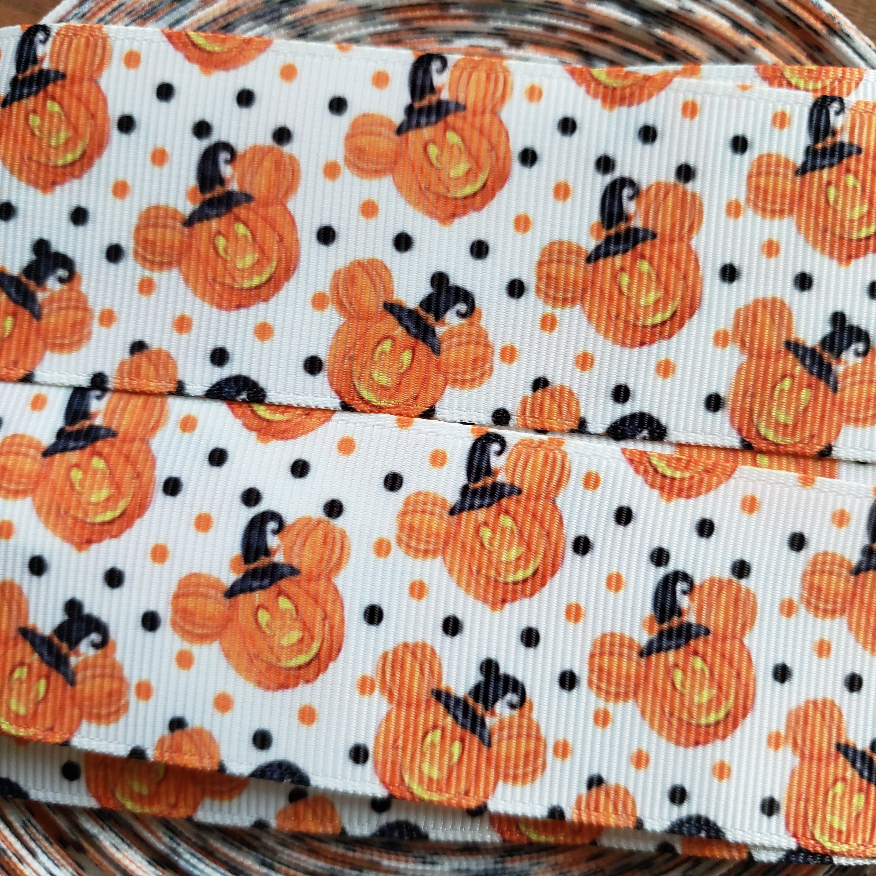 1.5" Halloween Pumpkin Mouse Printed Grosgrain Ribbon