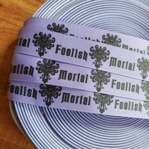 7/8" Purple Foolish Mortal Printed Grosgrain Ribbon