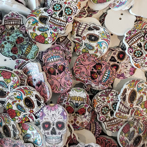 10pc Assorted Sugar Skull Wooden Buttons