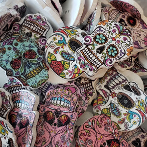 10pc Assorted Sugar Skull Wooden Buttons