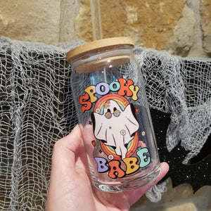 16oz Spooky Babe Ghost Glass Can Cup