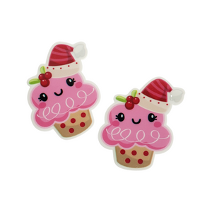 2pc Pink Christmas Cupcake Planar Resin