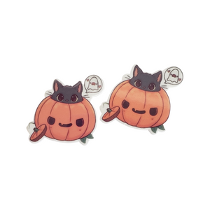 2pc Pumpkin Black Cat Planar Resin