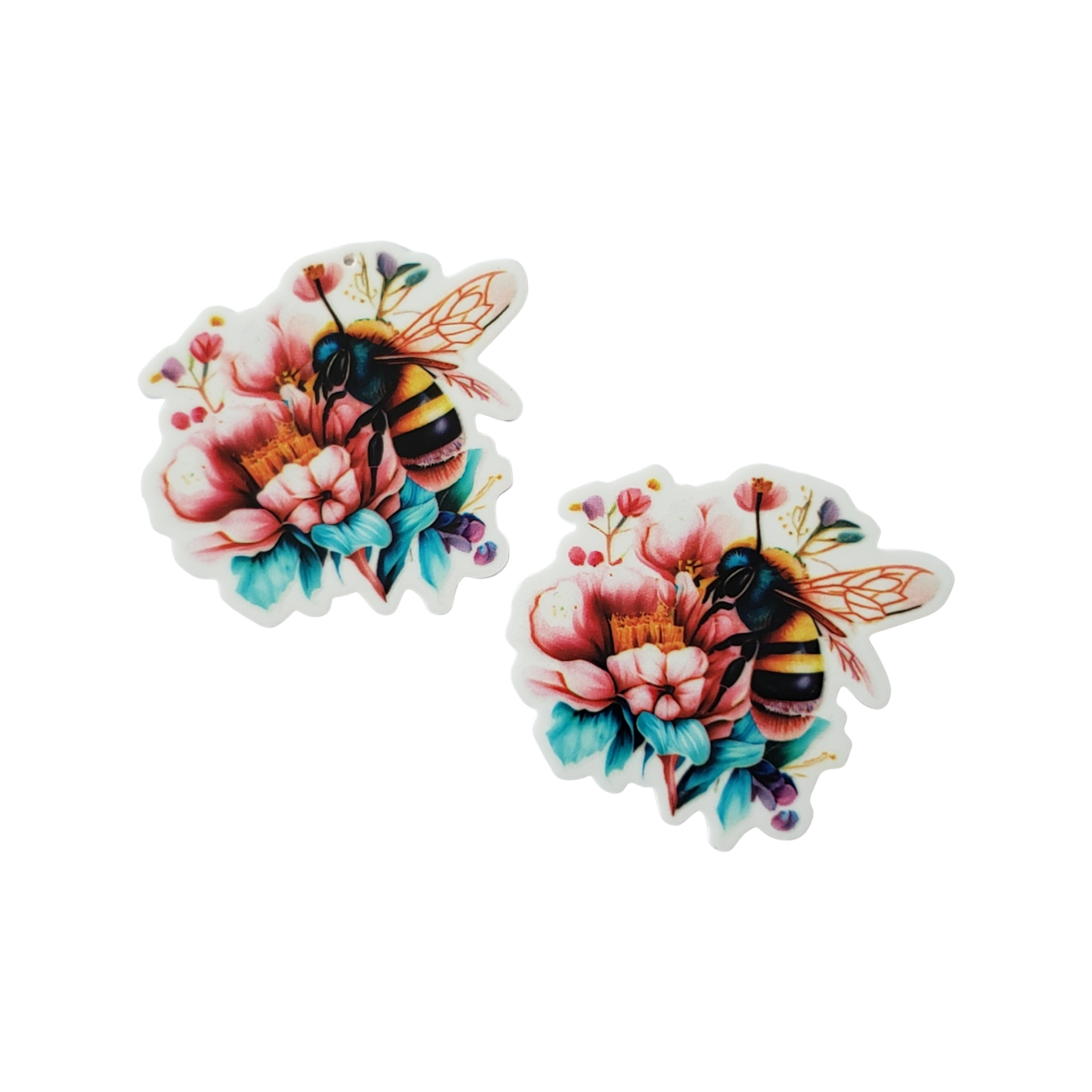 2pc Pink Floral Bumble Bee Planar Resin