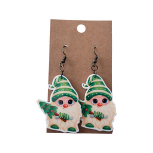 Green Christmas Gnome Drop Earrings