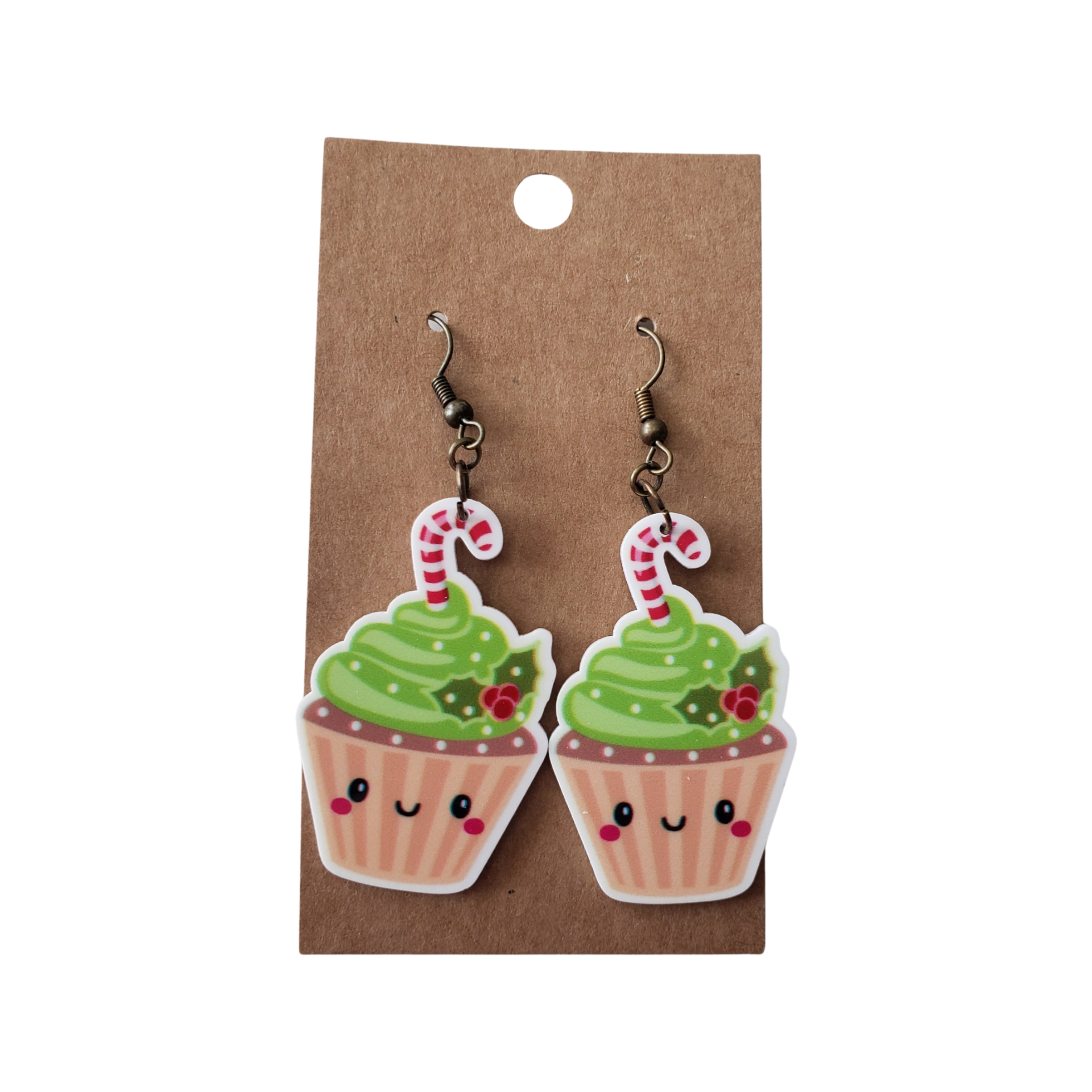 Candy Cane Cupcake Drop Earrings