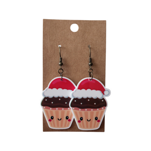 Santa Cupcake Drop Earrings