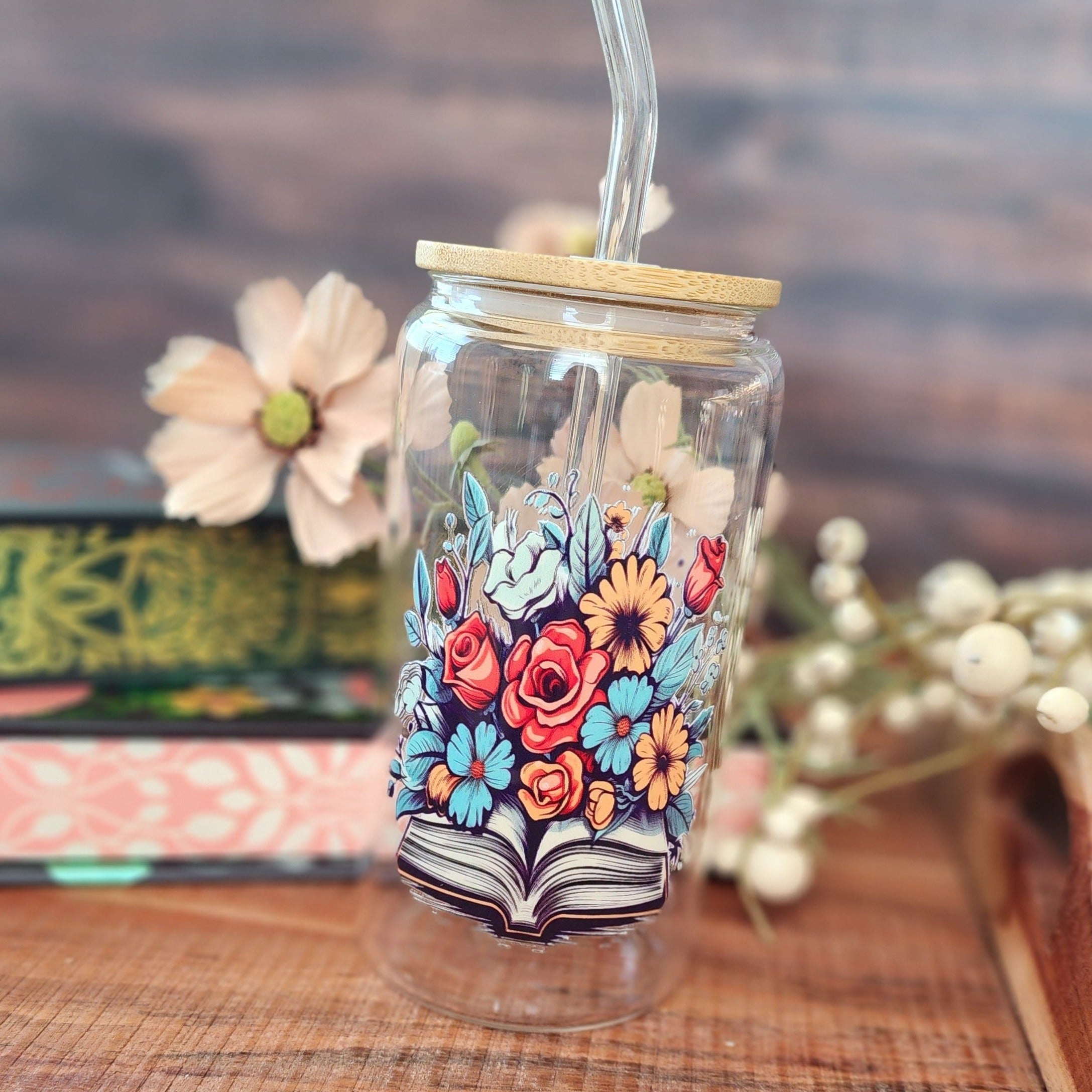 16oz Floral Book 11 Libby Glass Tumbler