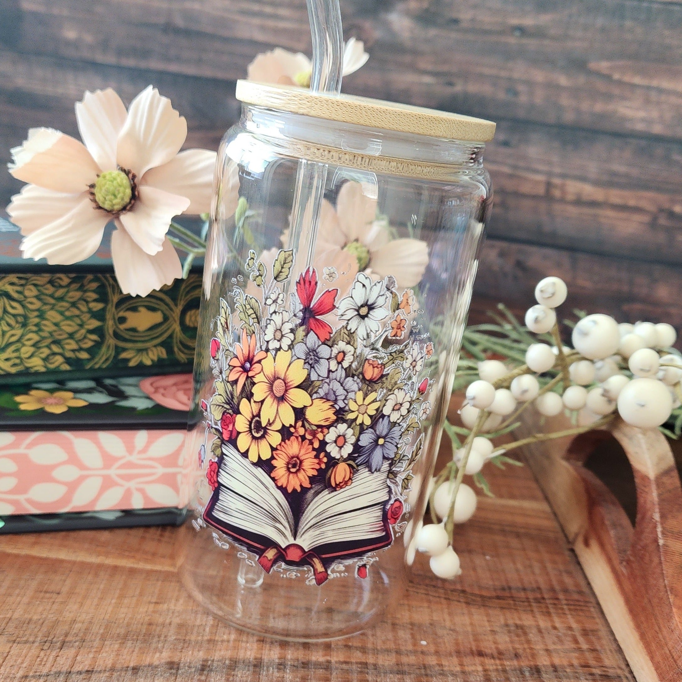 16oz Floral Book 10 Libby Glass Tumbler