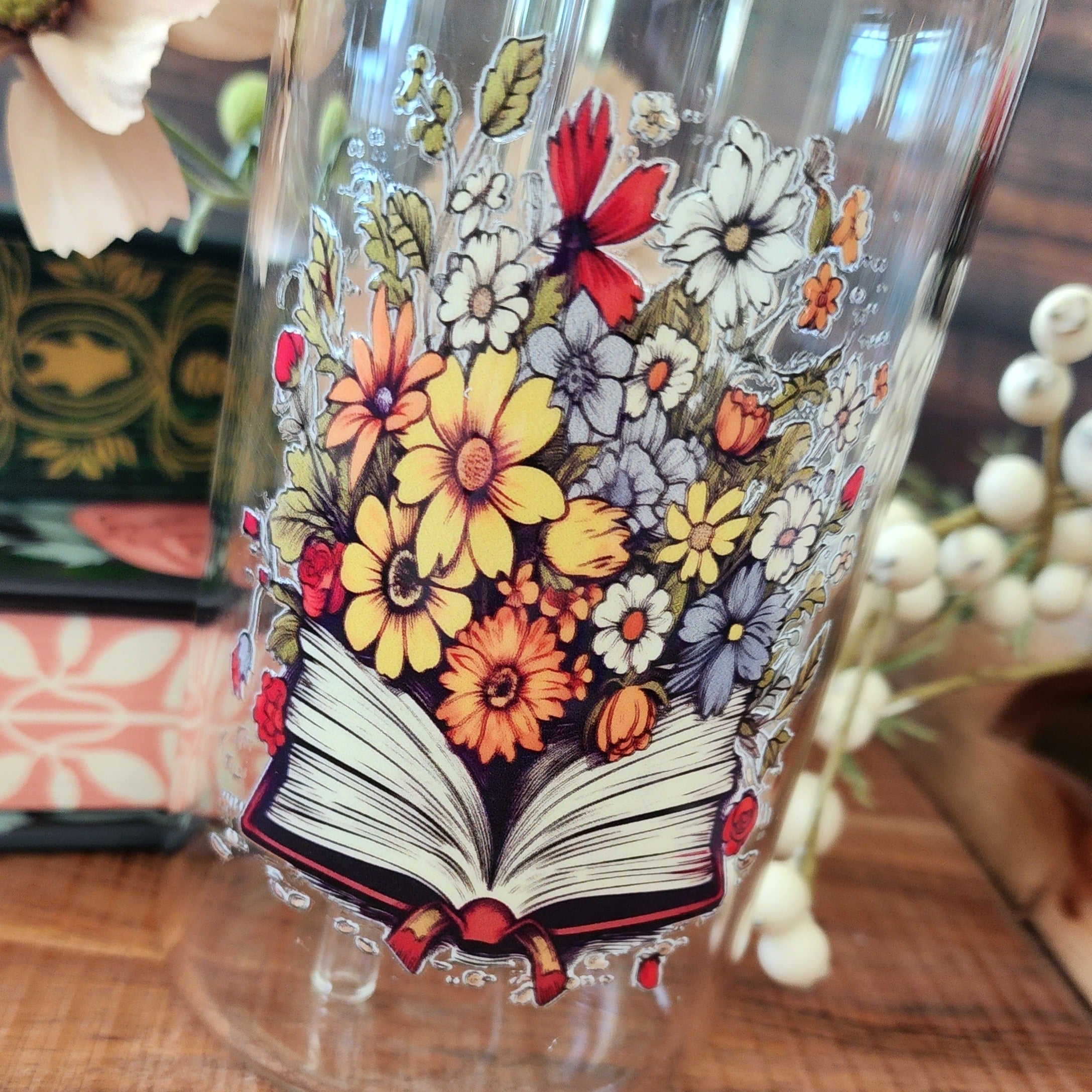 16oz Floral Book 10 Libby Glass Tumbler