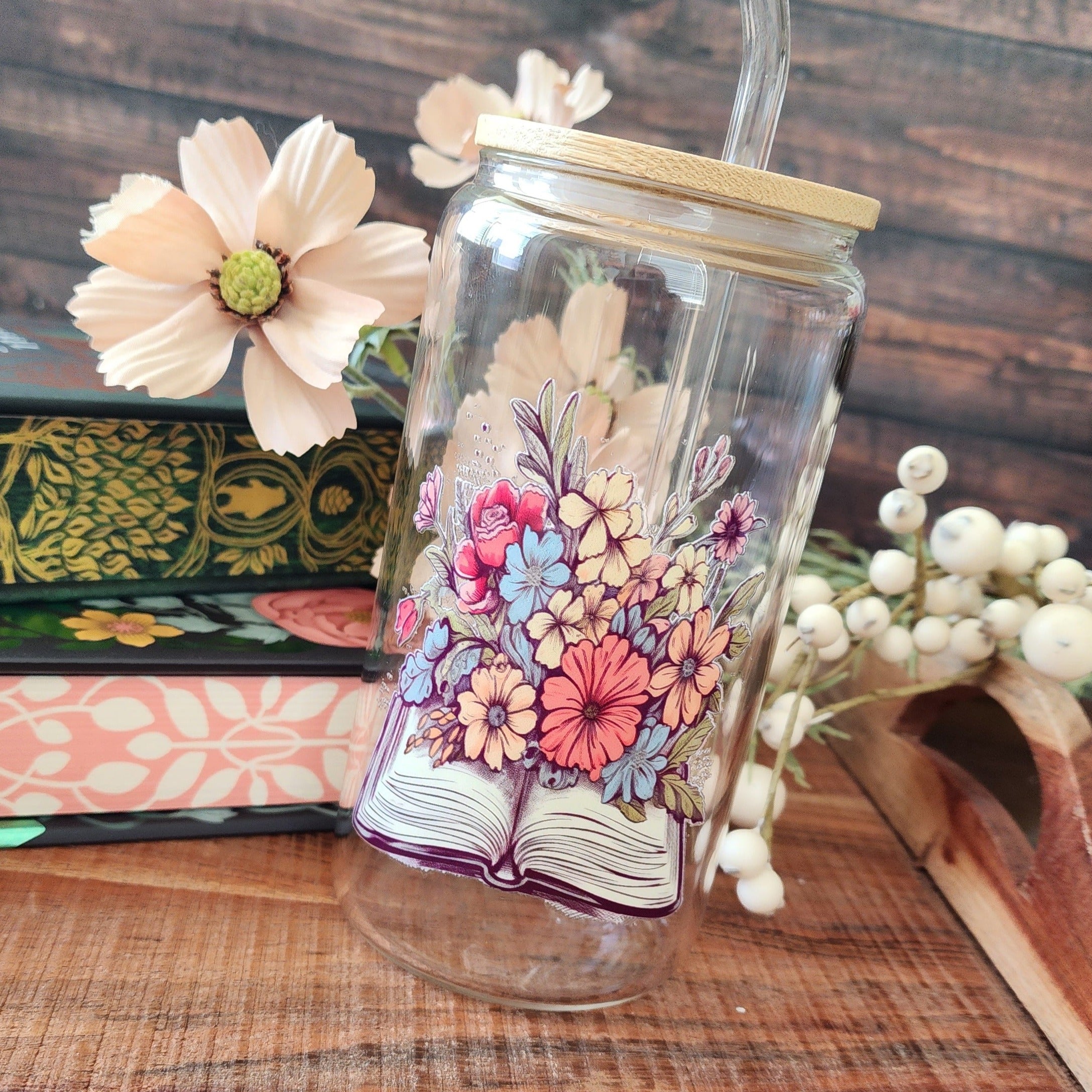 16oz Floral Book 14 Libby Glass Tumbler