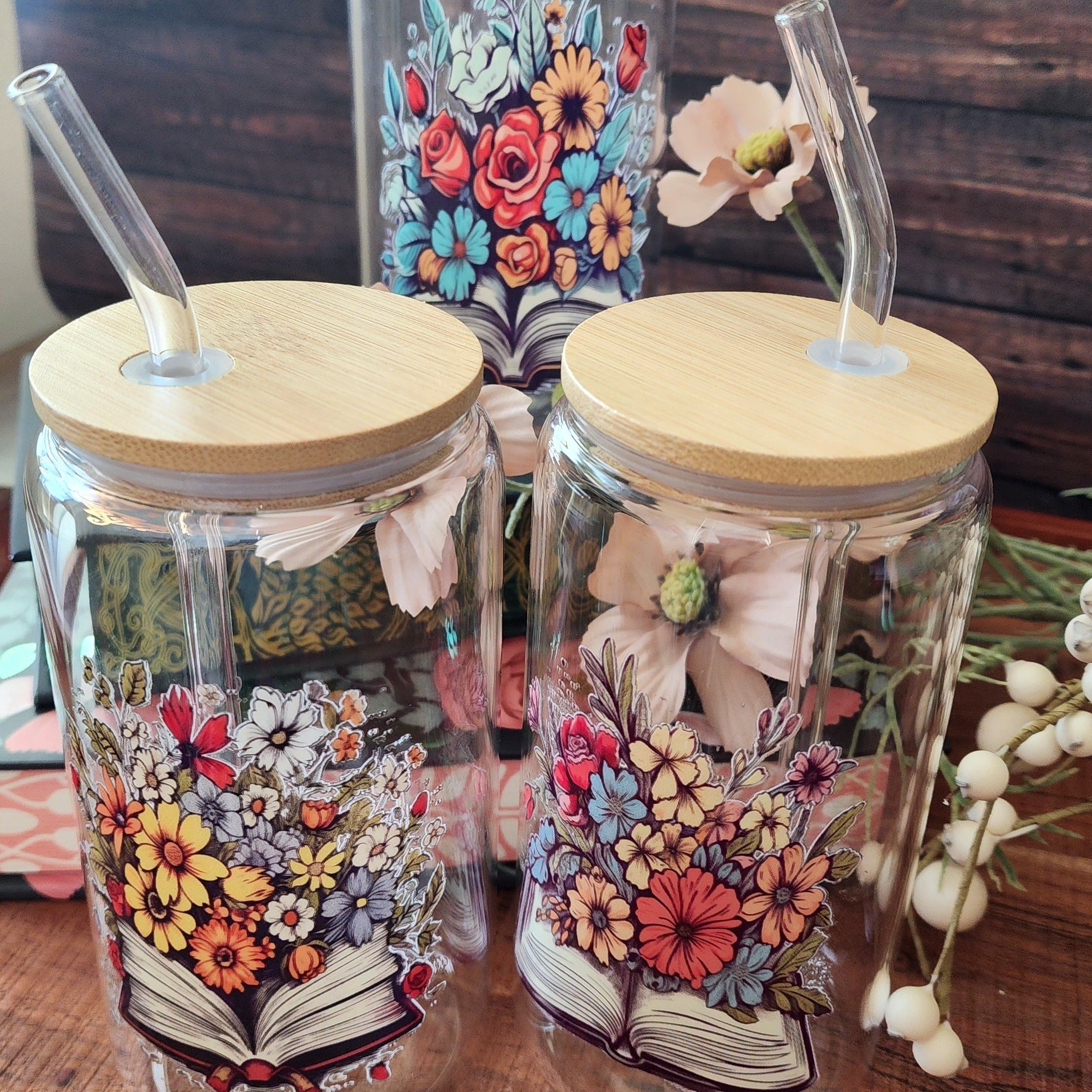 16oz Floral Book 14 Libby Glass Tumbler