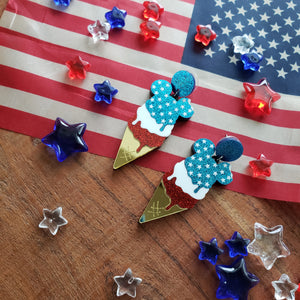 4th of July Mouse Icecream Drop Earrings