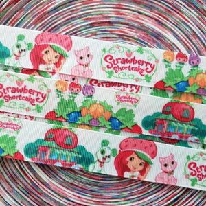 7/8" Strawberry Printed Grosgrain Ribbon