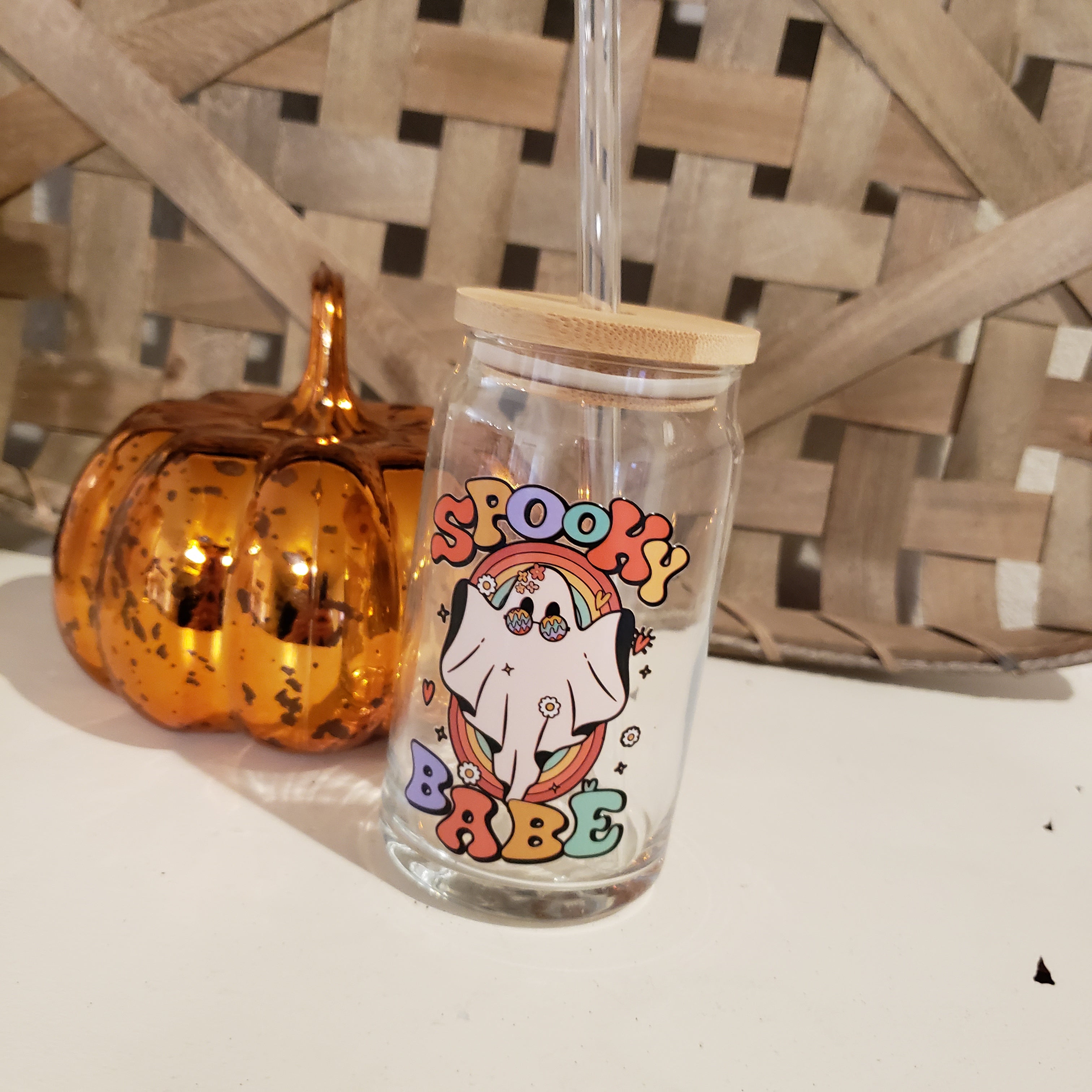 16oz Spooky Babe Ghost Glass Can Cup