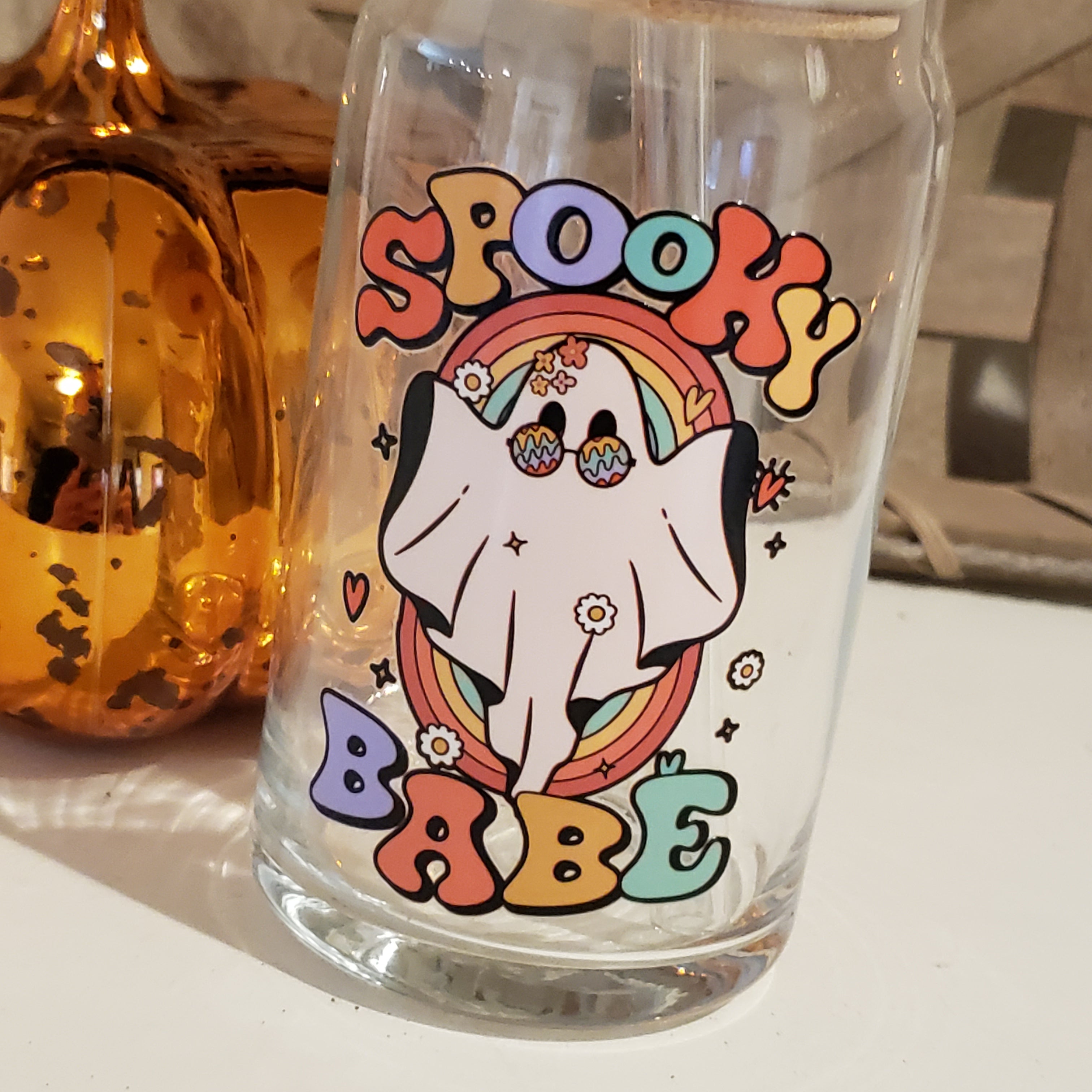 16oz Spooky Babe Ghost Glass Can Cup