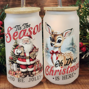 18oz Tis The Season Santa Glass Can Cup