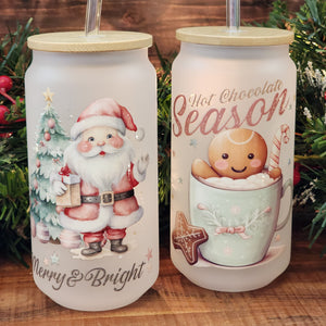 16oz Merry and Bright Santa Glass Can Cup