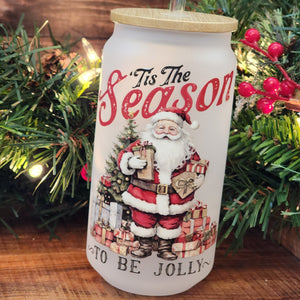 18oz Tis The Season Santa Glass Can Cup