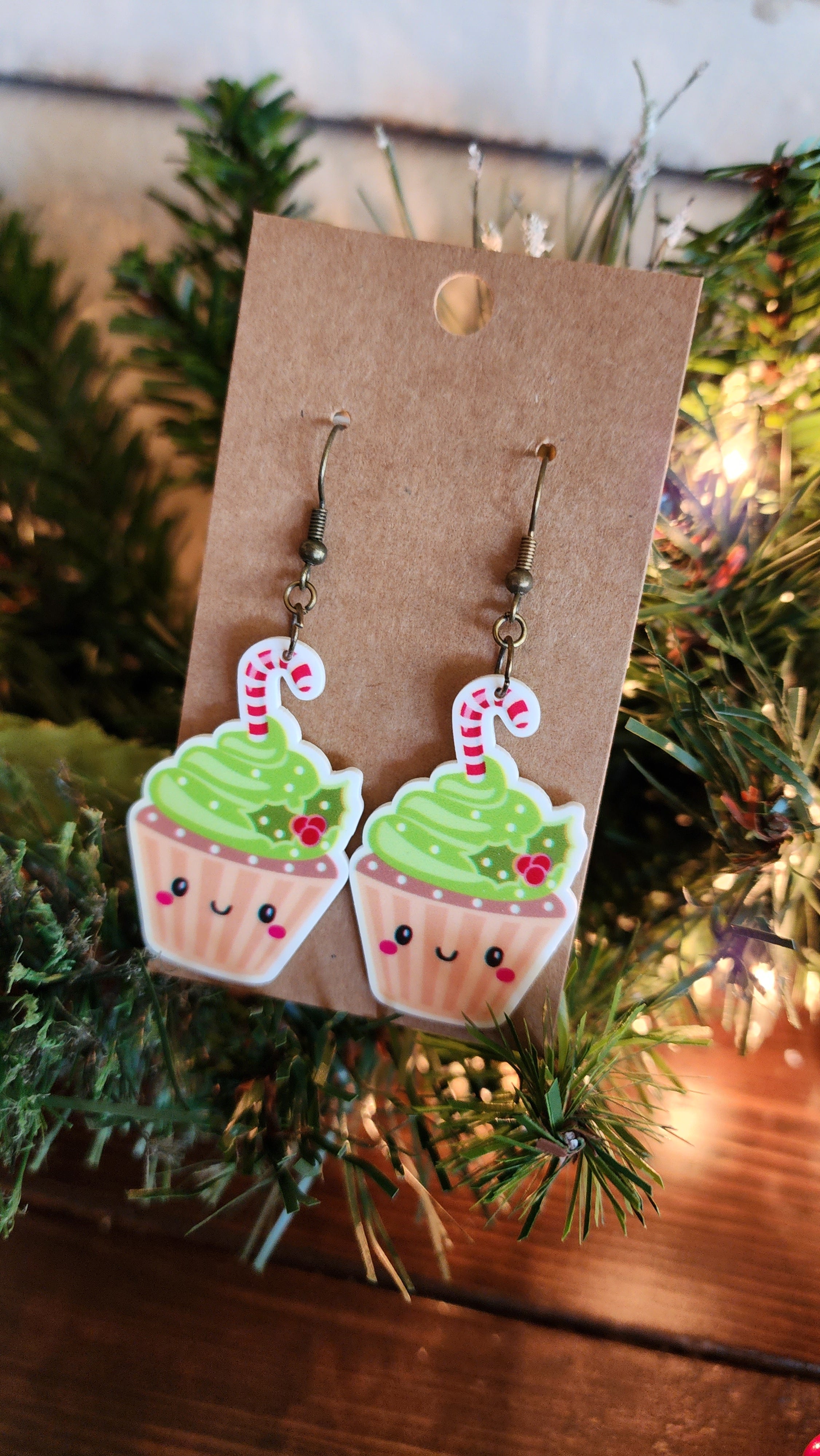 Candy Cane Cupcake Drop Earrings