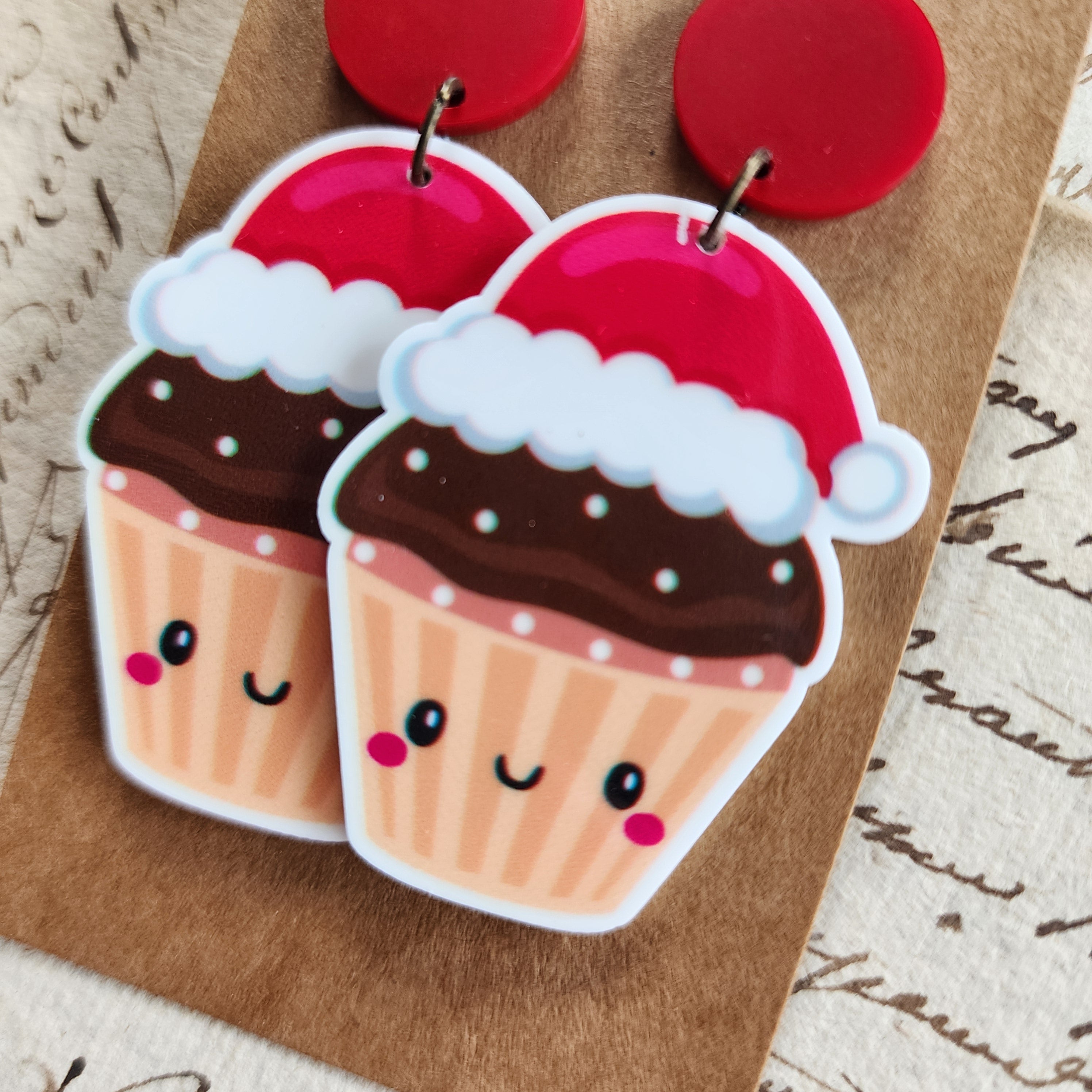 Santa Cupcake Drop Earrings