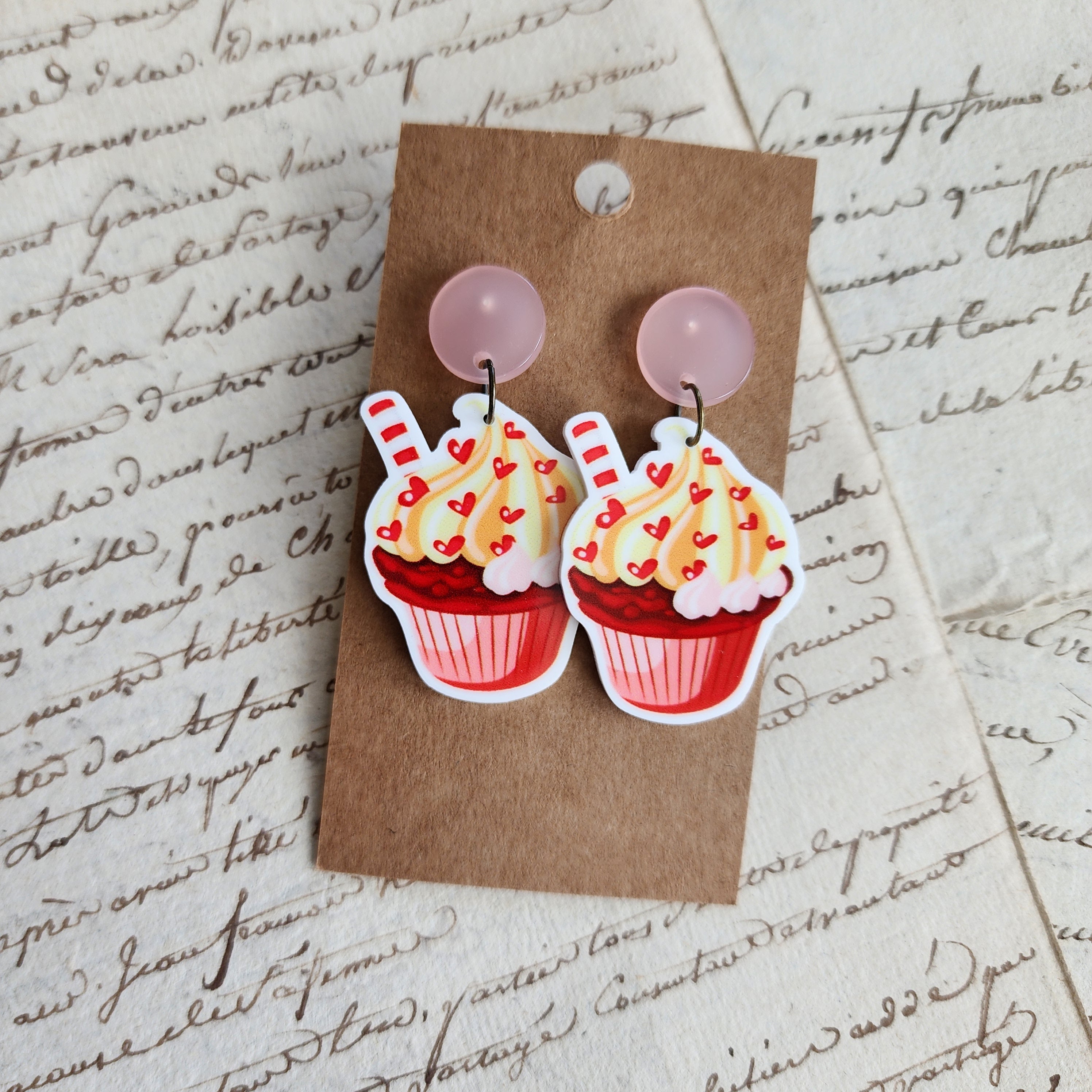 Candy Hearts Cupcake Earrings