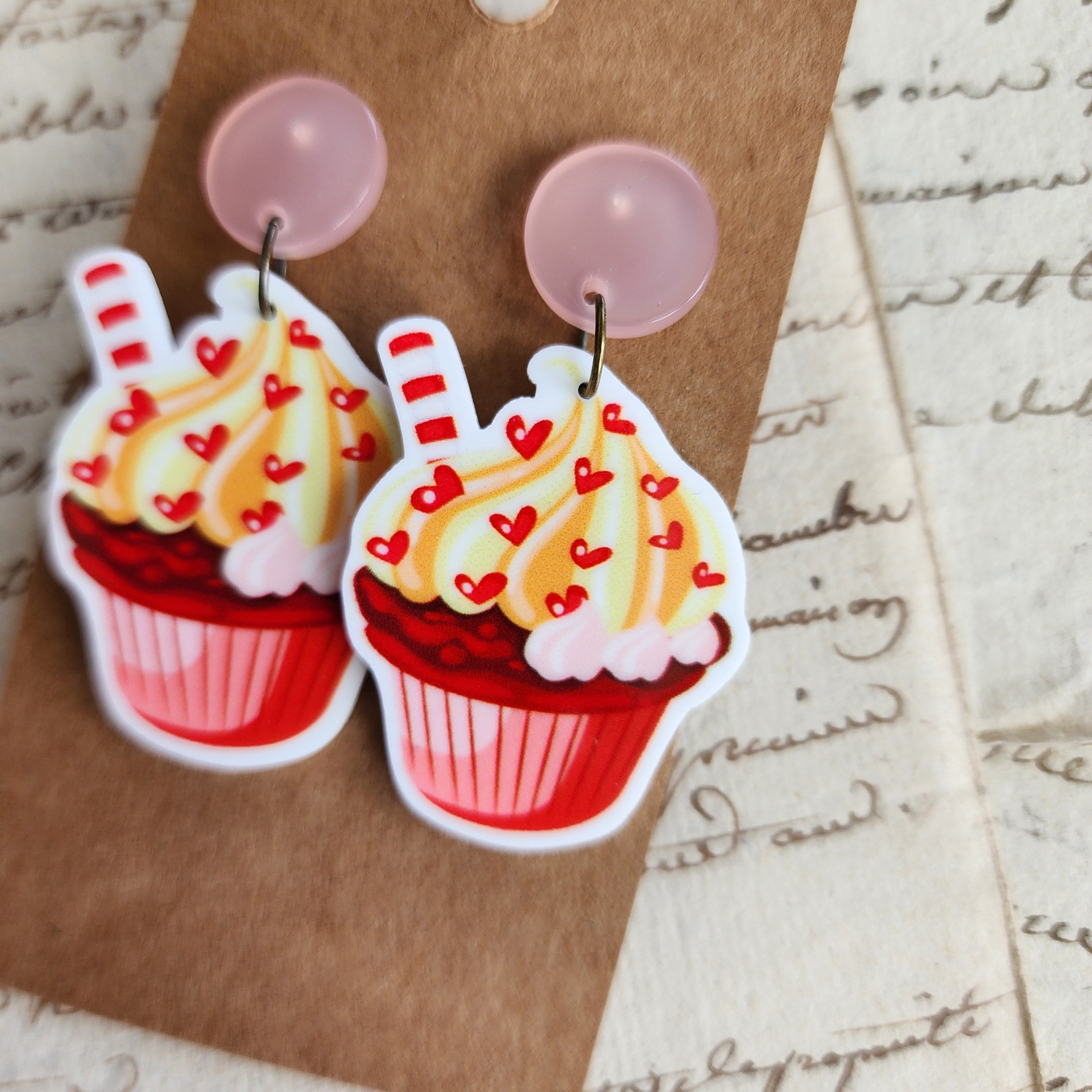 Candy Hearts Cupcake Earrings