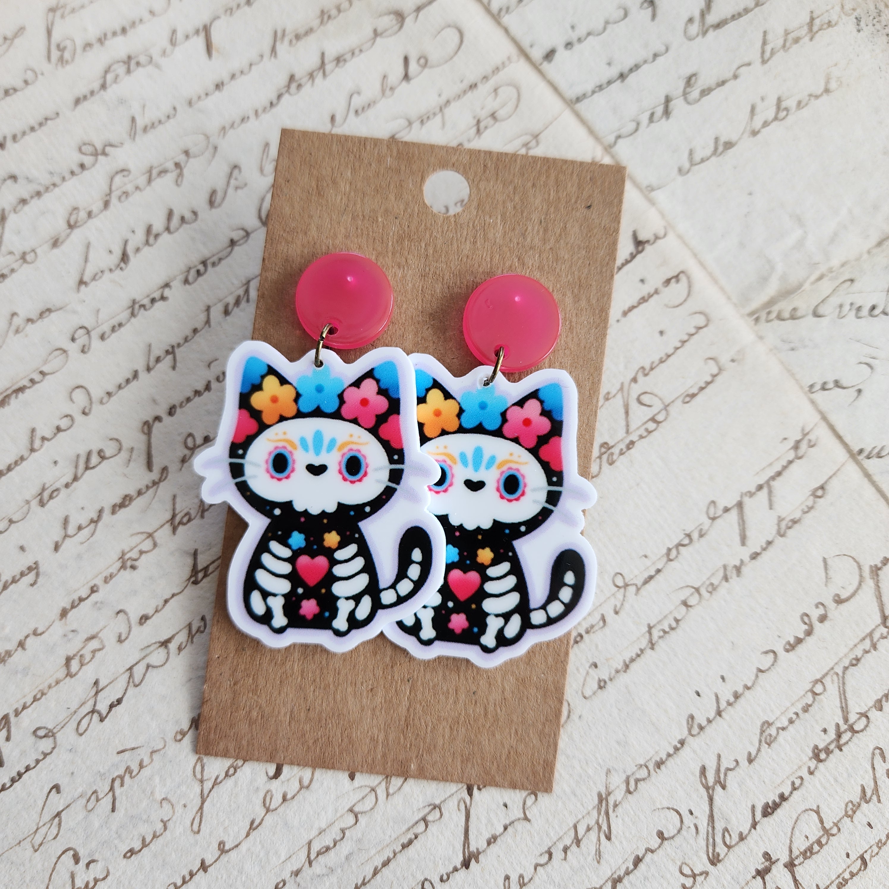 Sugar Skull Kitty Earrings