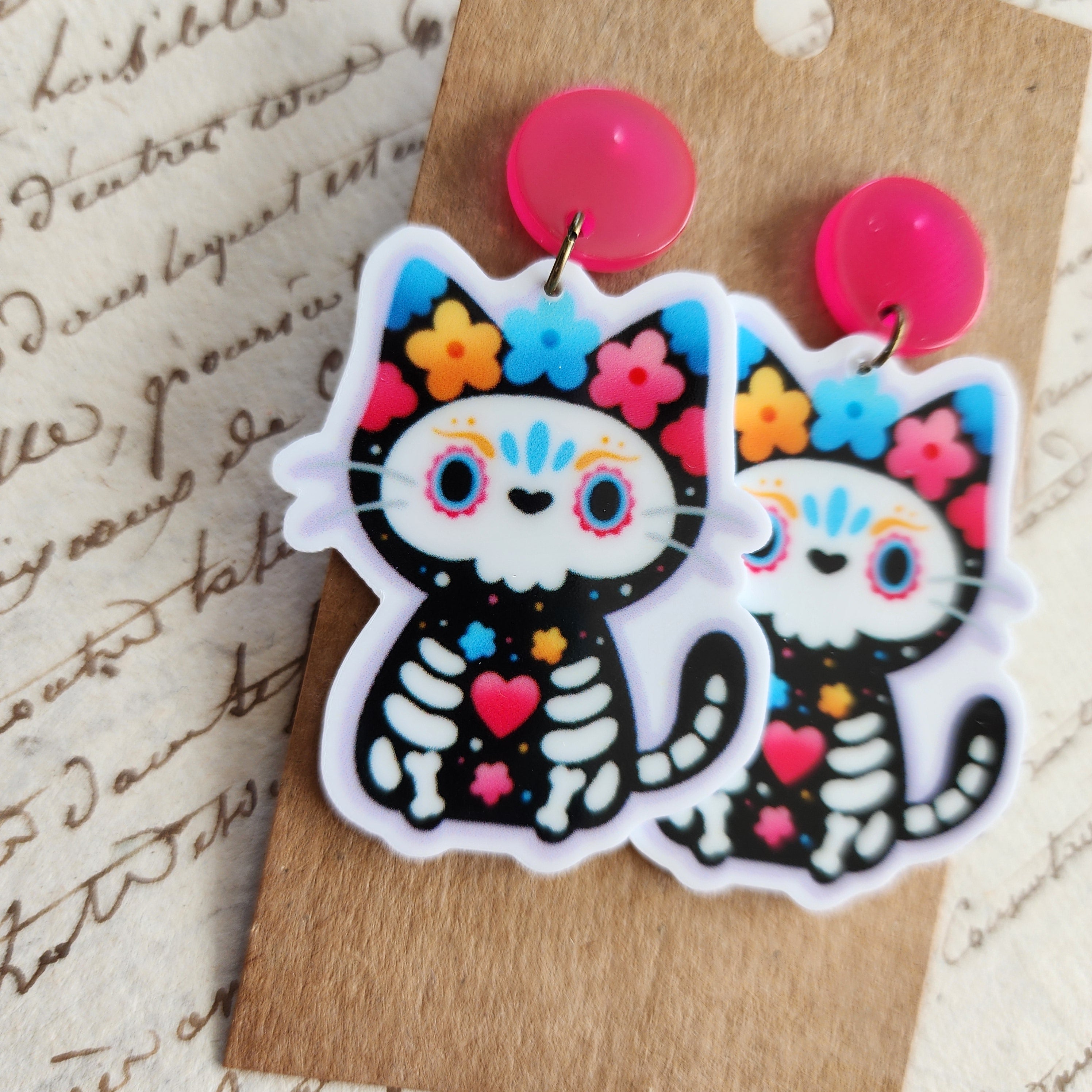 Sugar Skull Kitty Earrings