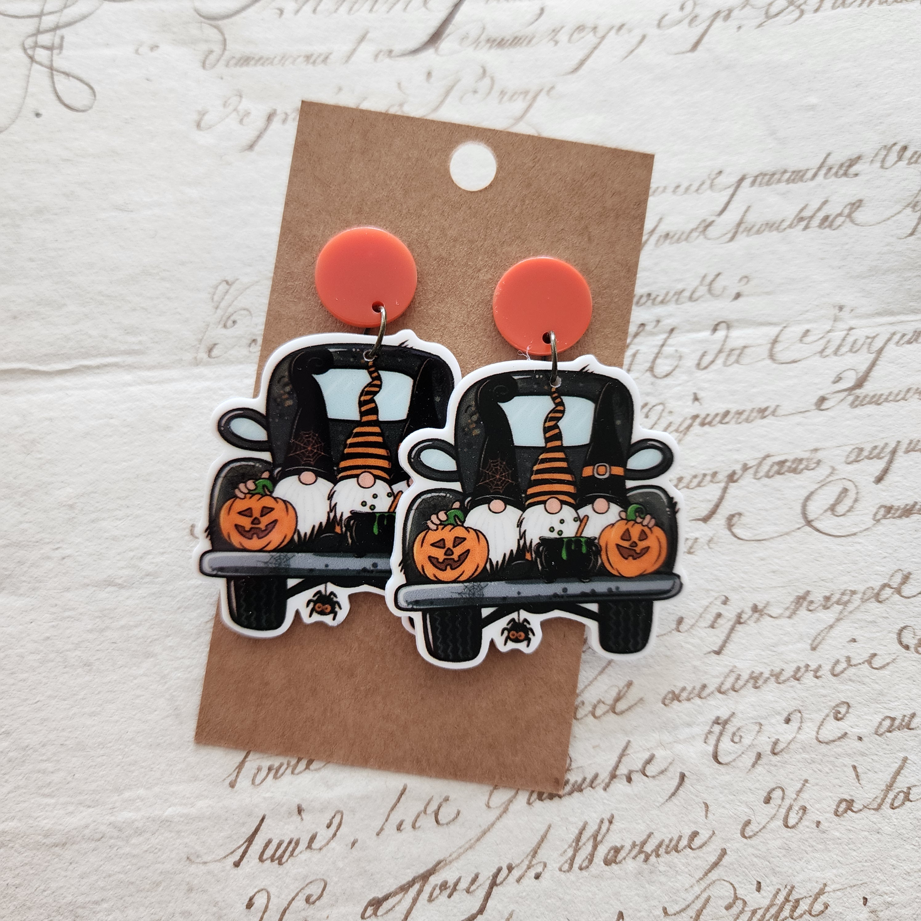 Halloween Truck Gnome Drop Earrings