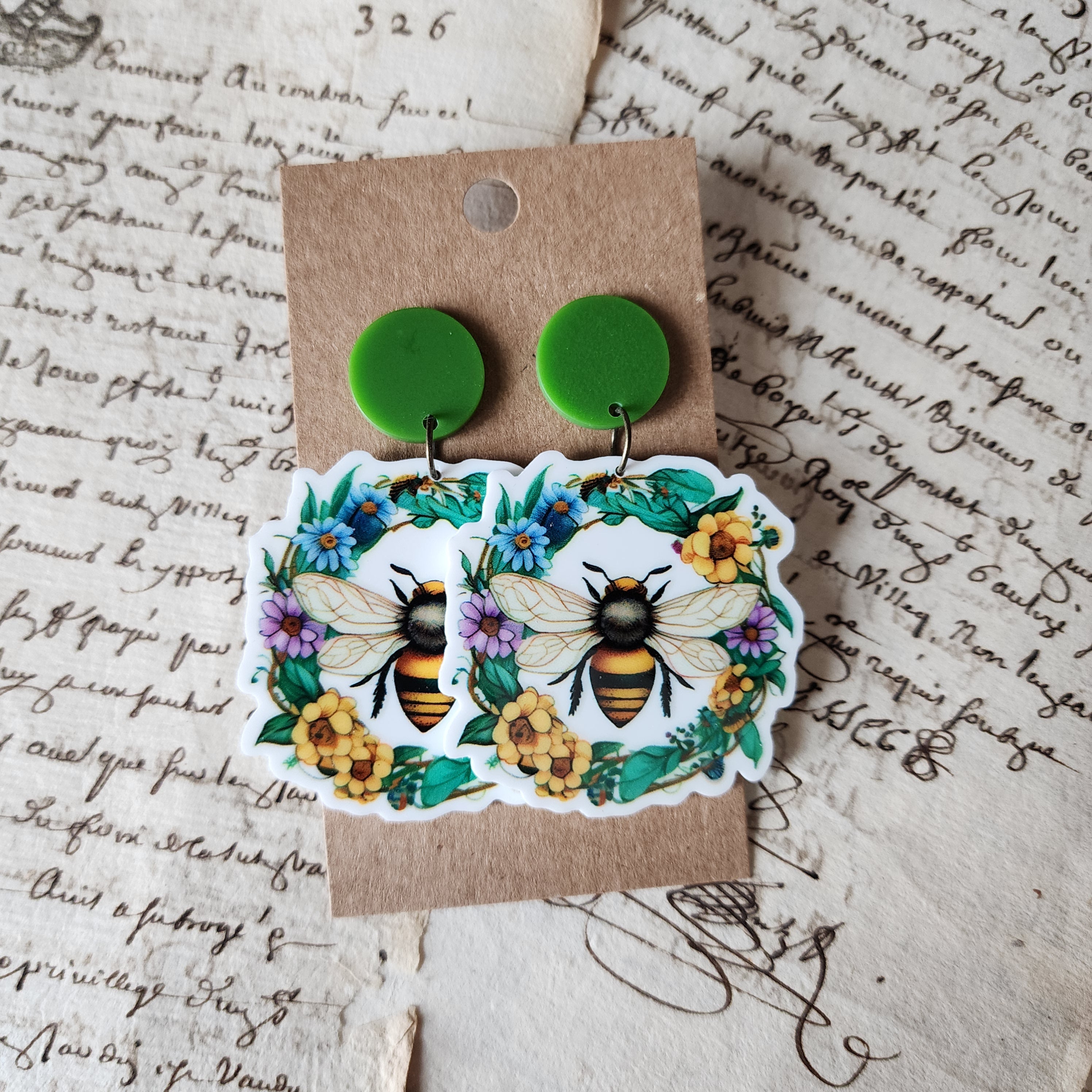 Sunflower Bumble Bee Drop Earrings