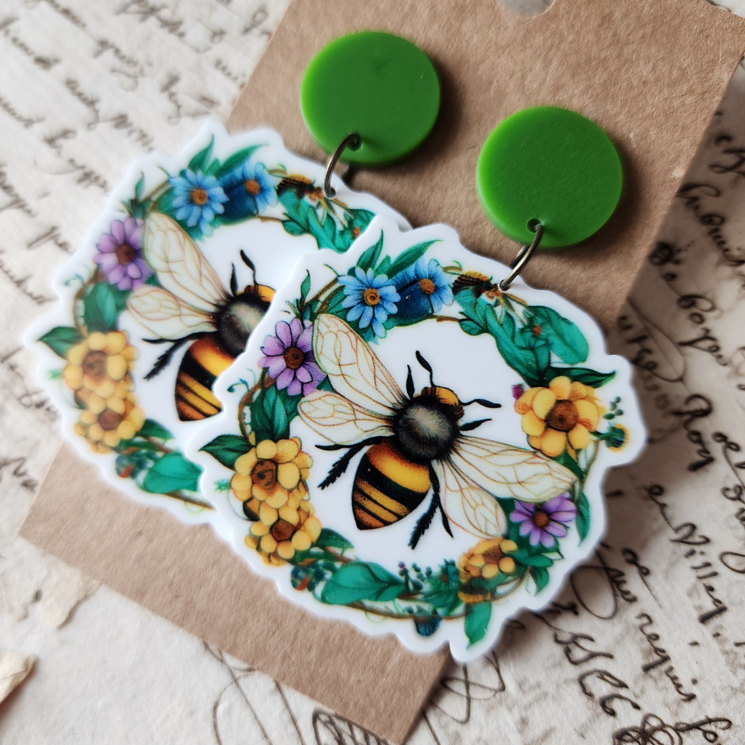 Sunflower Bumble Bee Drop Earrings