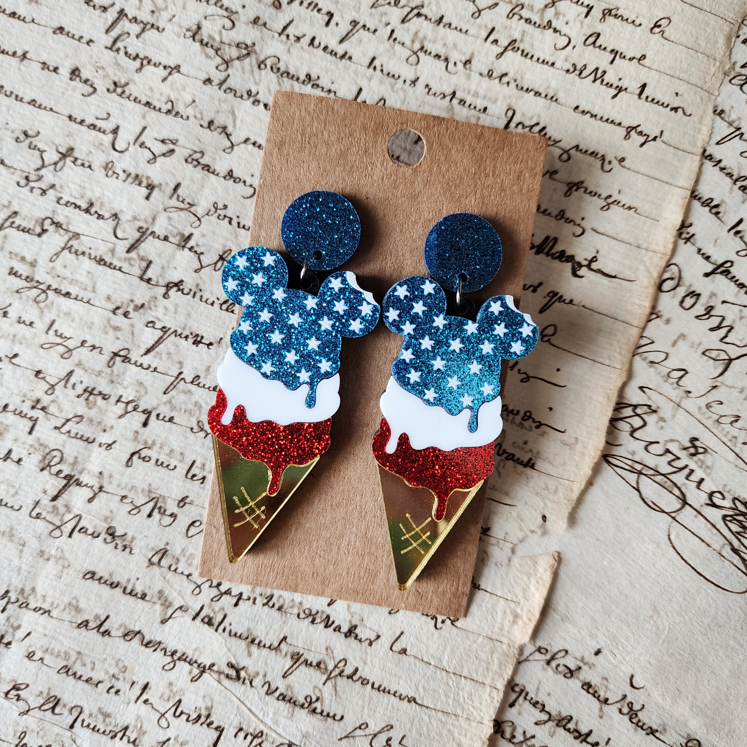 4th of July Mouse Icecream Drop Earrings