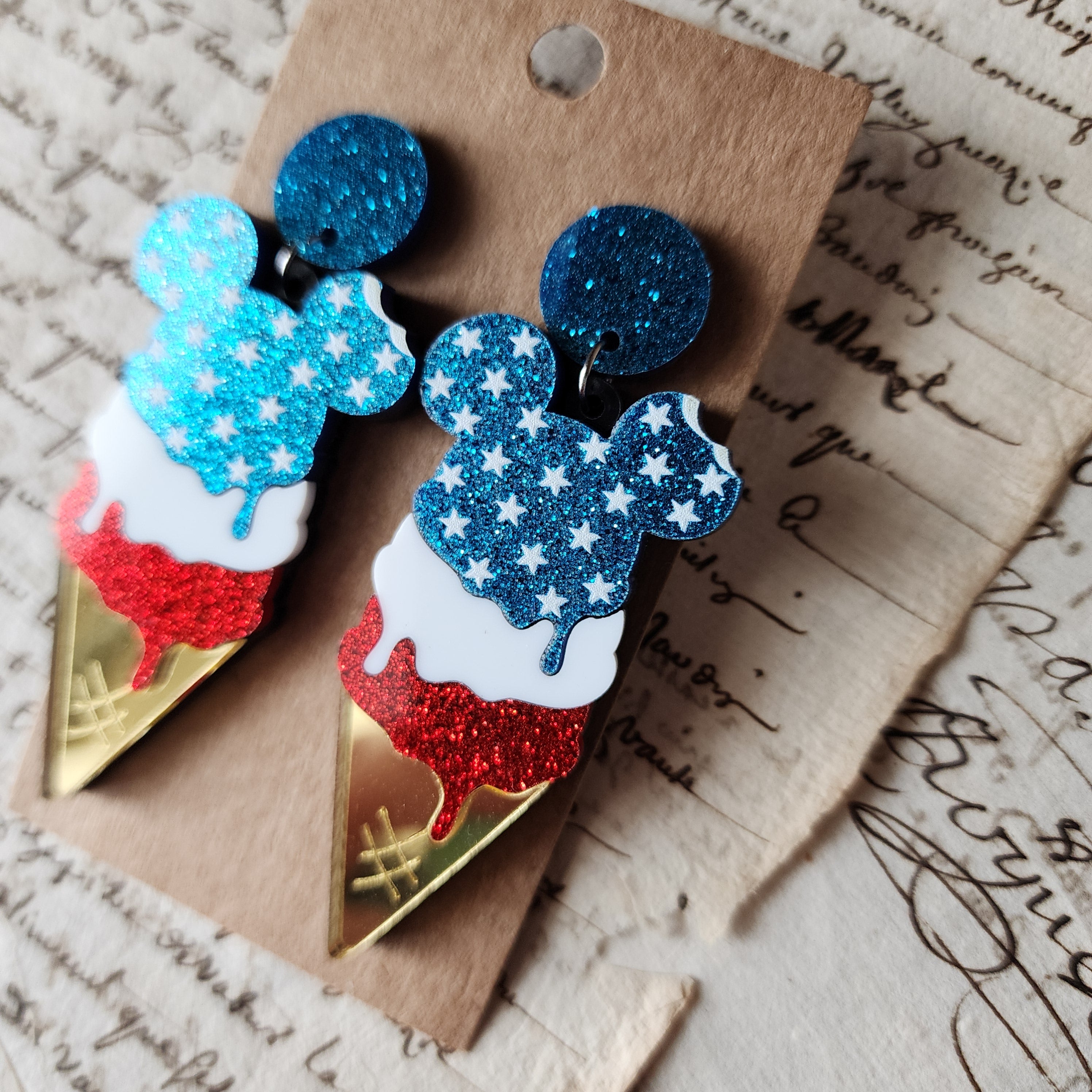 4th of July Mouse Icecream Drop Earrings