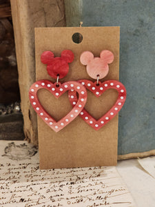 Valentines Day Mouse Heart Drop Earrings